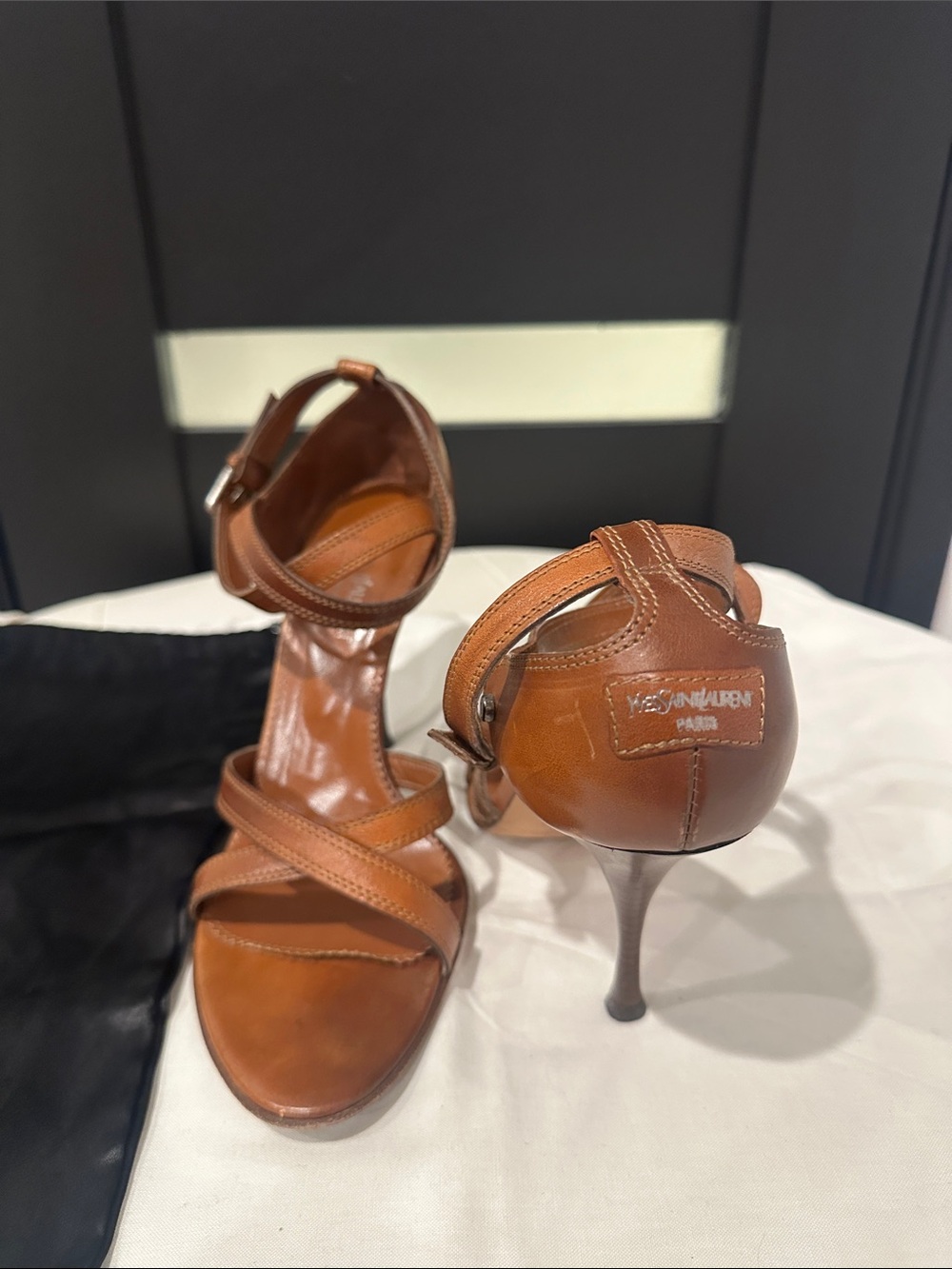 Yves Saint Laurent Tan Leather Ankle-Strap Stiletto Sandals